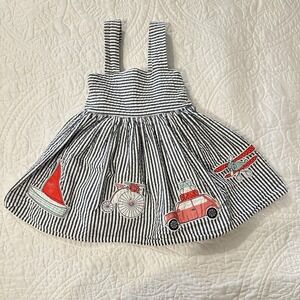 Savannah Sundress Seersucker 24 Month Transportation Appliqué‎ Adjustable Straps